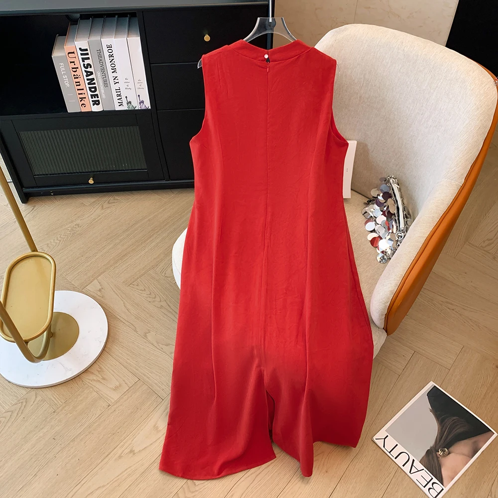 Plus size women's spring and autumn sleeveless improvement cheongsam red loose dress new Chinese dress 2024 new clothing large