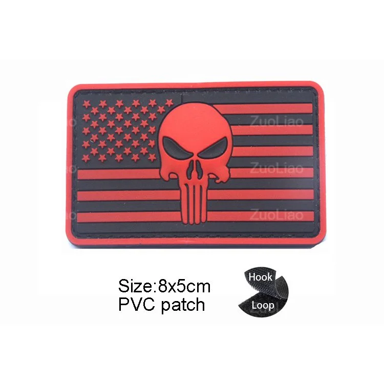 ZuoLiao-Emblema de mochila ao ar livre, Bordado 3D, Pano Punisher, Bandeira Americana PVC, Braçadeira Jaqueta, Patches Gancho para Vestuário