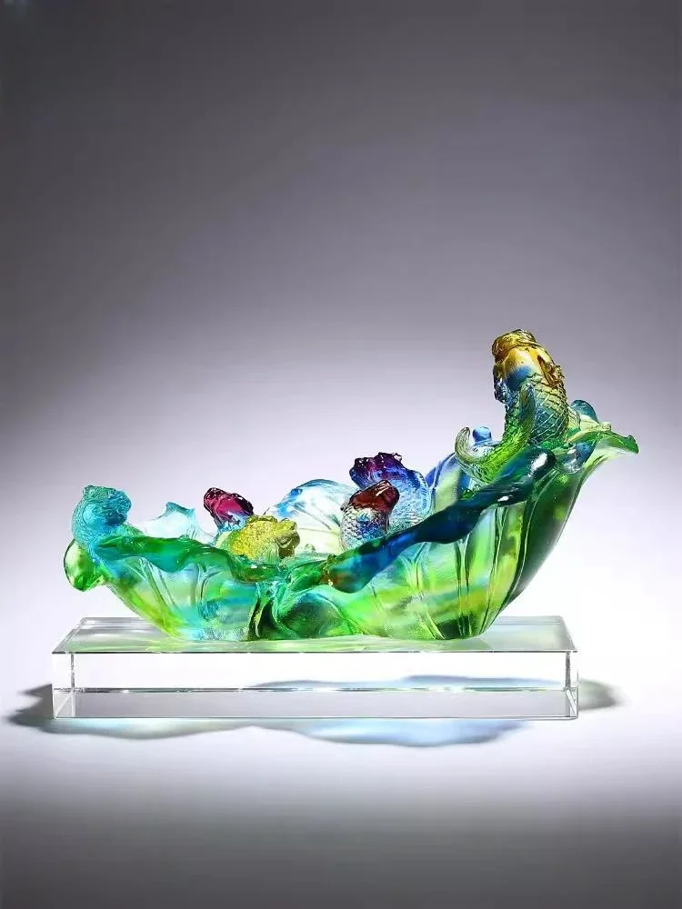 Living room coffee table household fruit plate high-end glass home decoration, handicraft ornament creative koi fish artwork