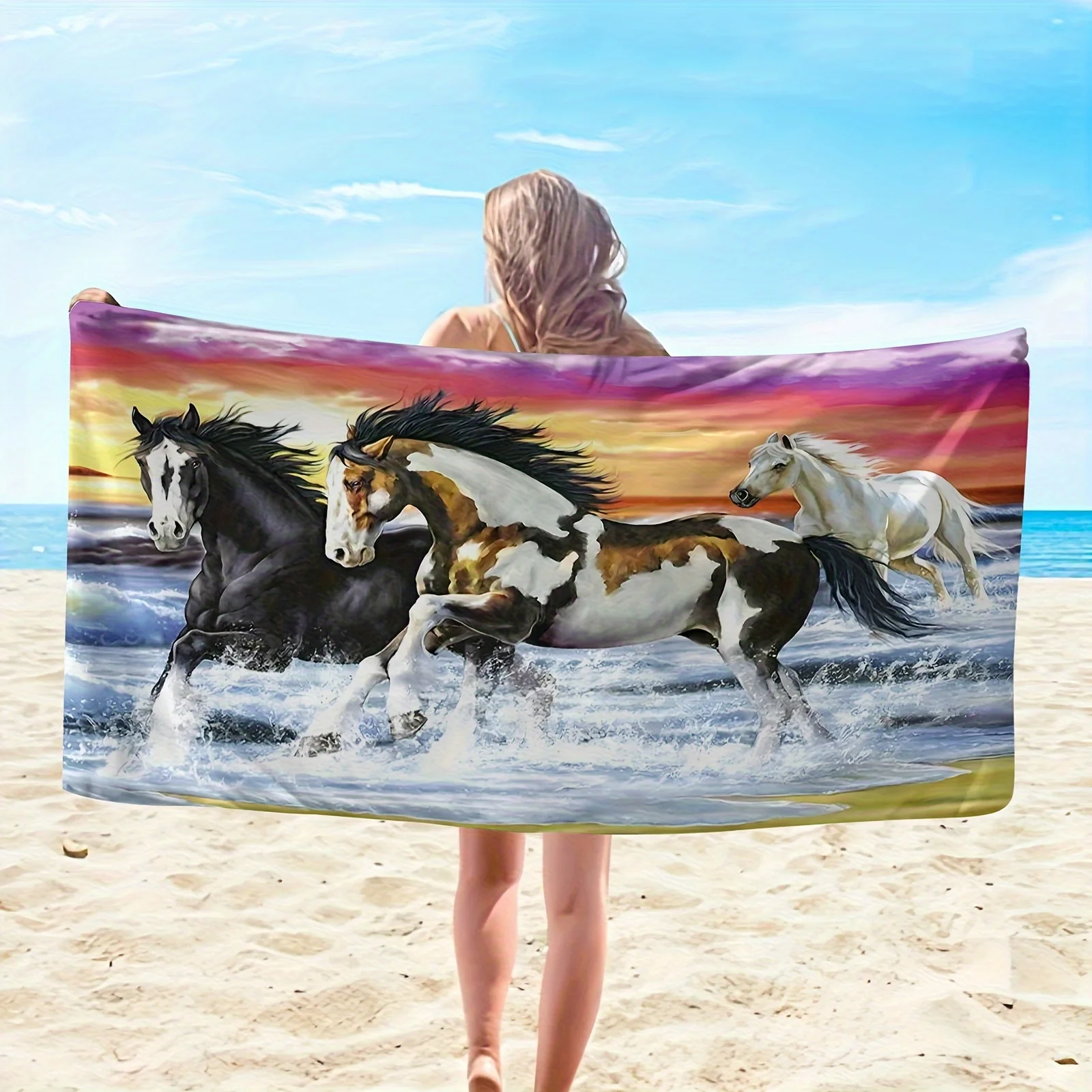 

Beach Towel Waterfall Horse Pattern Sunscreen Windproof Suitable For Beach Pool Camping Travel Beach Blanket