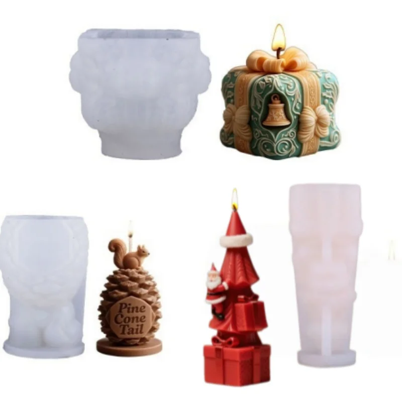 Christmas 3D Silicone Mold DIY Pinecone Gift Box For Handmade Aromatherapy Candle Xmas Festival Atmosphere Craft Decor