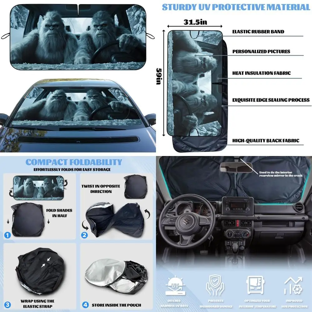 

Забавные солнцезащитные козырьки на лобовое стекло автомобиля Bigfoot - Sasquatch Snow Monster, теплозащитный козырек на переднее окно, солнцезащитные козырьки, УФ-лучи - 59 дюймов x 31,5 дюйма