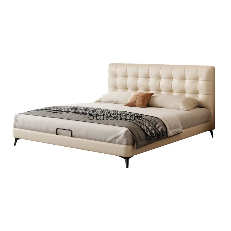 

Italian minimalist storage leather modern minimalist master bedroom Nordic cream style large double bed