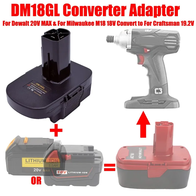 BPS18GL DM18GL MT18GL MAN18GL Battery Adapter for Makita/Dewalt/Milwaukee/Craftsman 18V/20V Battery To for Craftsman 19.2V Tools view 3