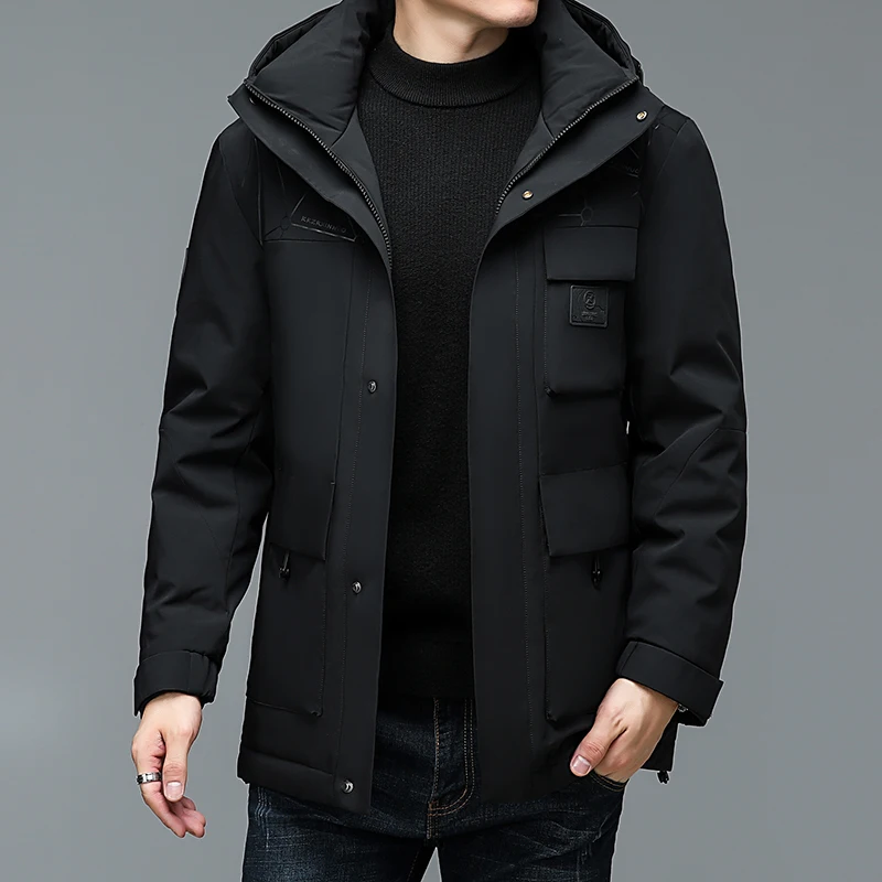 High Quality Men\'s Hooded White Goose Down Jackets New 2024 Winter Warm Outdoor Puffer Coats Streetwear Loose Windproof Down Top