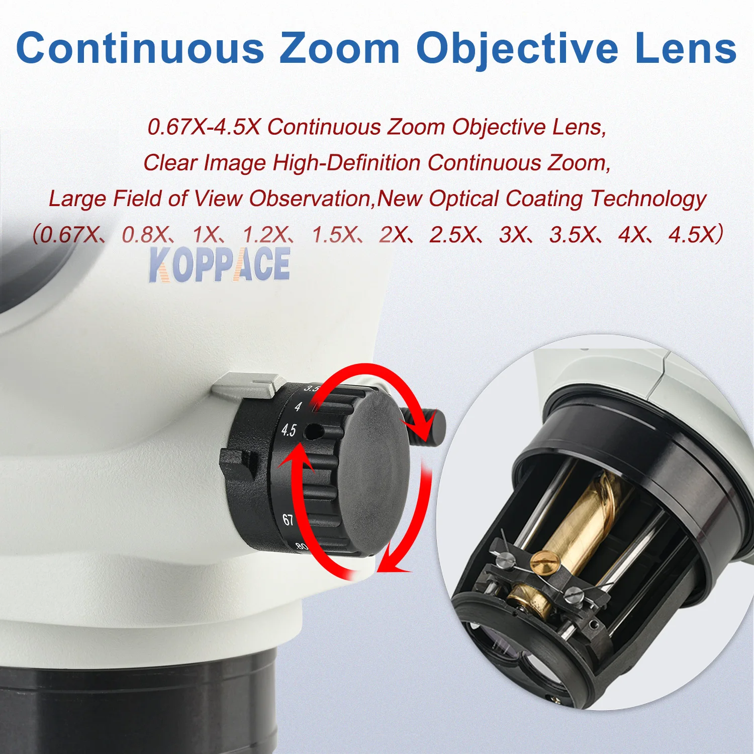 Microscópio eletrônico KOPPACE 26X-174X HD 4K, suporte para fotografia, gravação de vídeo e medição, microscópio estéreo triocular