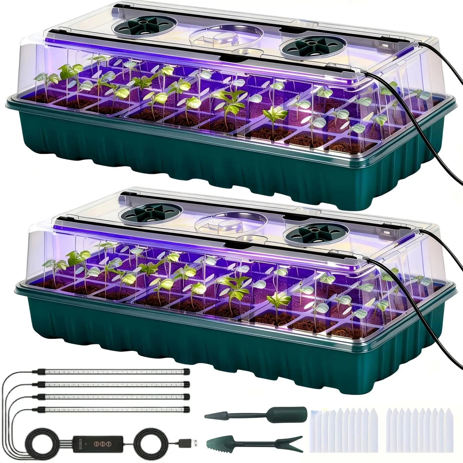 72-Cell Seed Starter Tray W/ Grow Light, 2 Germination Kits, Humidity Dome, Tall Lid, 4 LED Strips, Smart Timer 3 for Indoor