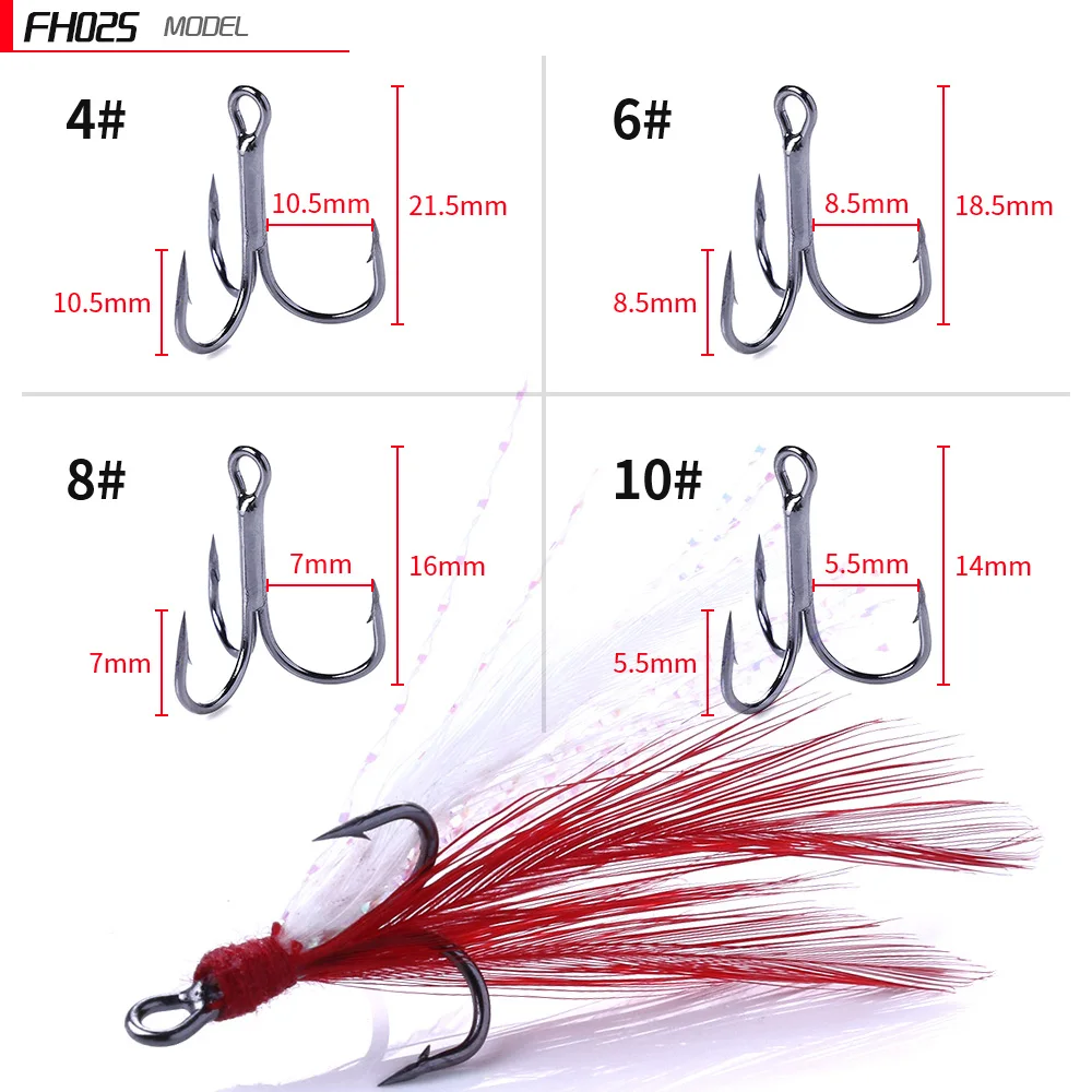 20pcs/lot Pesca Feathers Treble Hook Sea Fishing Hooks High Carbon Steel Bent Triple Artificial Lure Fishhooks