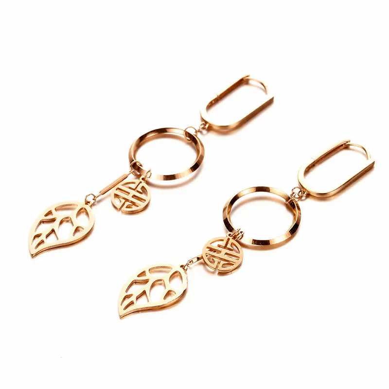 Inspired Design New in 585 Purple Gold Plated 14K Rose Gold Leaf Eardrop Long Willow Earrings for Women Light Luxury Jewelry