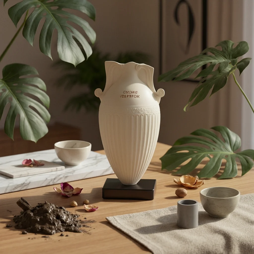 Decorative Vase White Vase with Base Sculpture Ribbed Decor Minimalist for Living Room, Console Table