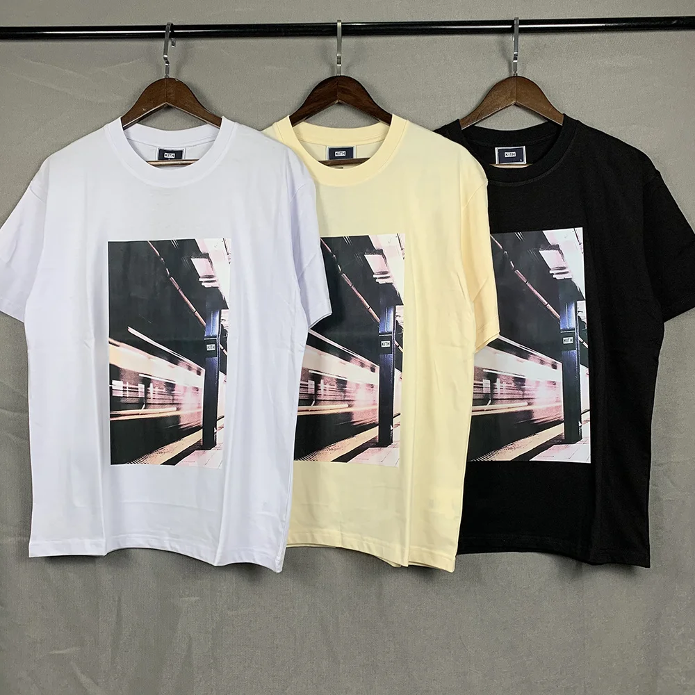 KITH American Retro Print Trendy Streetwear Loose Casual round Neck Pure Cotton Short Sleeve T-Shirt Summer City Walk Daily Wear
