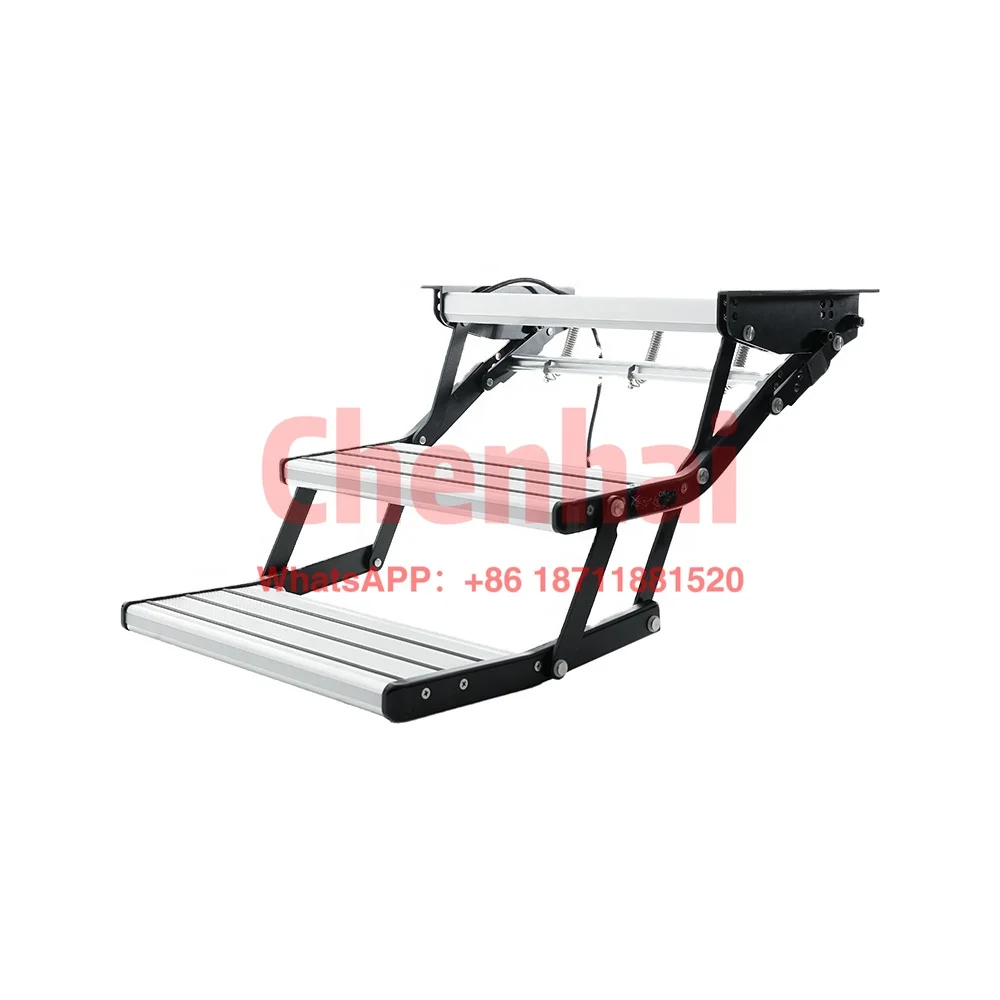 

CE Certified High Strength Double Layers Step Aluminum Alloy Side Steps for RVs Motorhomes Manual Folding Step with LED 12V