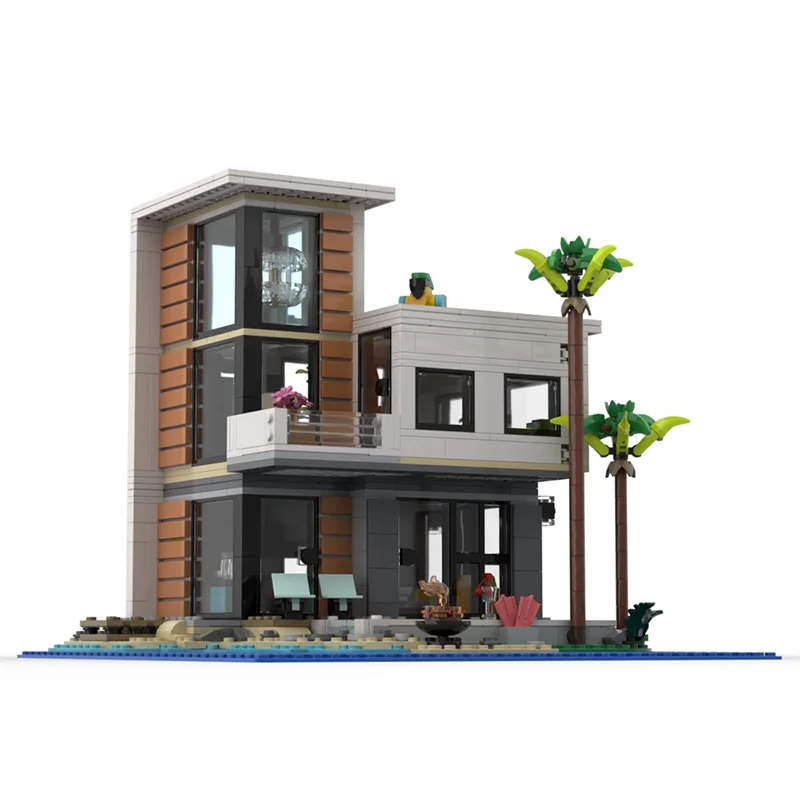 971 Uds. MOC casa de playa moderna modelo modular bloques de construcción juguete de arquitectura Idea de ensamblaje regalo de Navidad ladrillo educativo