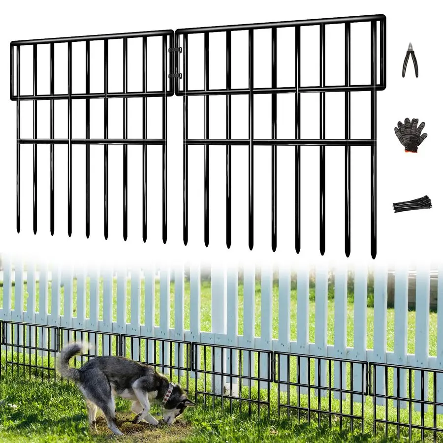 

Panels Garden Fence Animal Barrier, 38 FtL X 13 inH No Dig Fence for Dogs, Upgrade 1.2in Gap Garden Border Ground Defense, Rustp