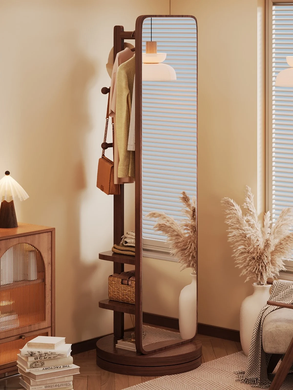 

mirror Floor to ceiling mirror Household coat rack Integrated full length Rotatable mobile