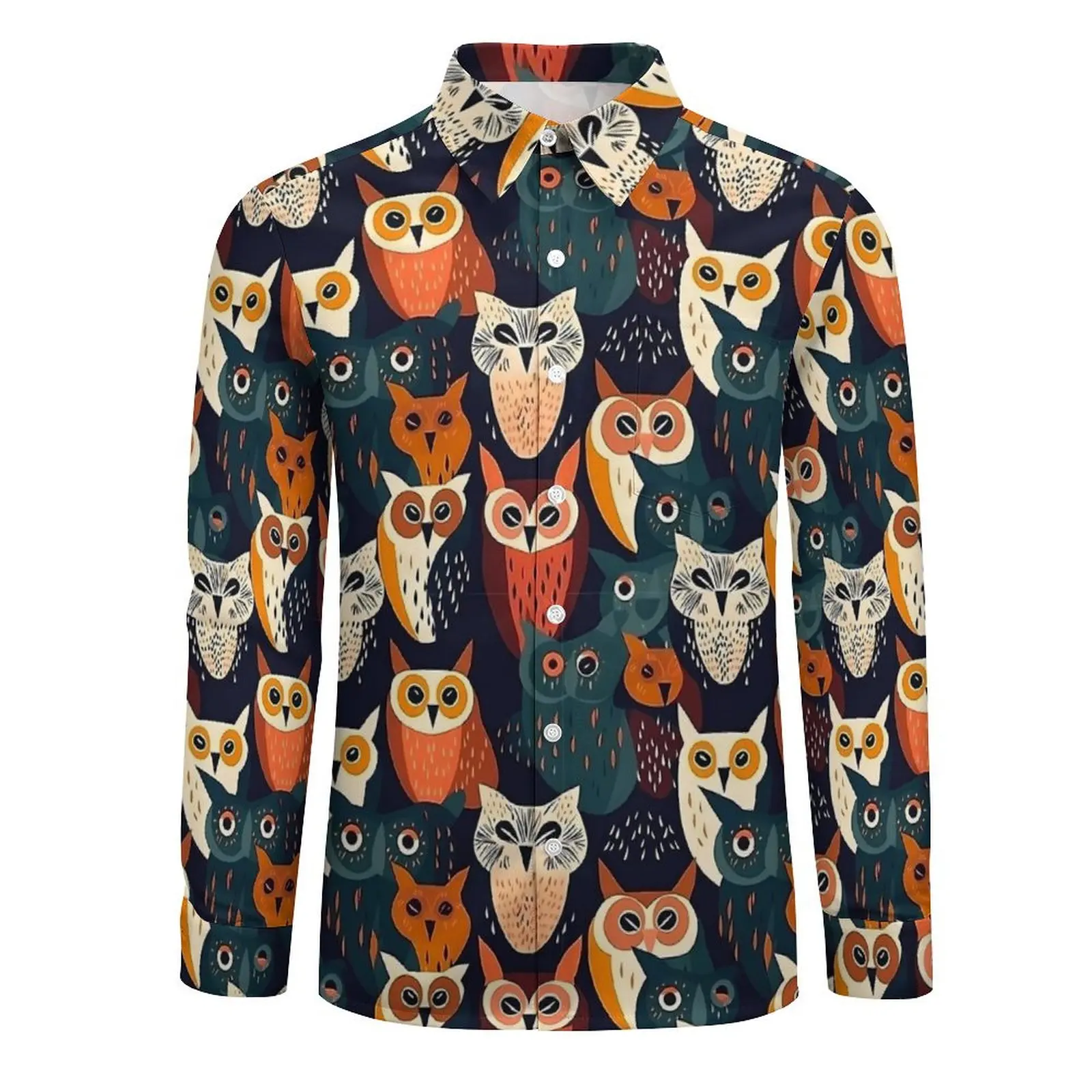 Artsy Bold Owl Blouse Man Animal Print Shirt Long Sleeve Elegant Stylish Casual Shirts Autumn Printed Clothing Big Size