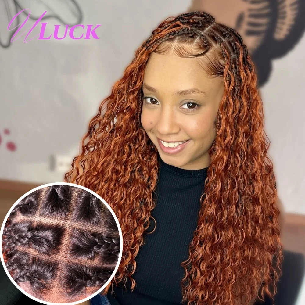

Uluck Curly Braiding Hair Full Lace Front Wigs Highlight Chocolate Color Synthetic For Locked-In Braids Brazilian Human Hair Wig