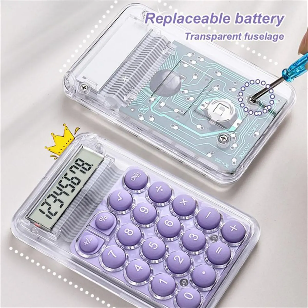 A22I 8 Digits Display Silence Widescreen Mini Calculator Students Portable Transparent Electronic Calculator Daily Use