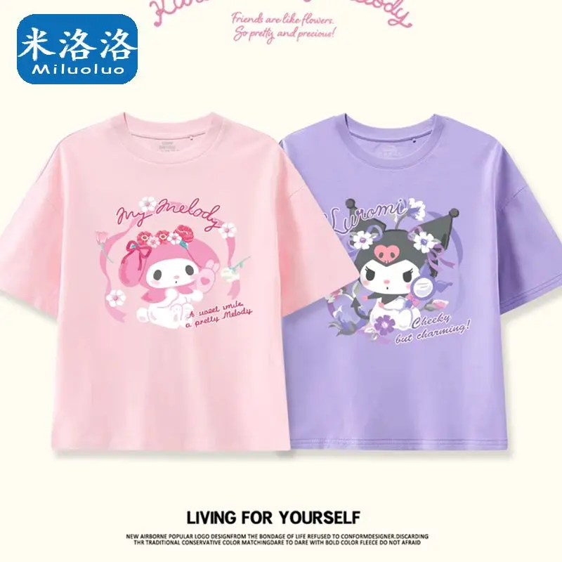 

Cinnamoroll My Melody Anime Kawaii Sanrio Ins Fashion Short Sleeve Shirt Summer Cute Cartoon Kuromi Hoodie Baby Clothes Gifts