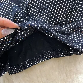 Vintage V-neck Elegantní flitrovaný šik dlouhý rukáv Slim skládaný crop top Dámské korejské módní streetwear High Street podzimní halenka 10 nejlepší prodej halenka s flitry - №6