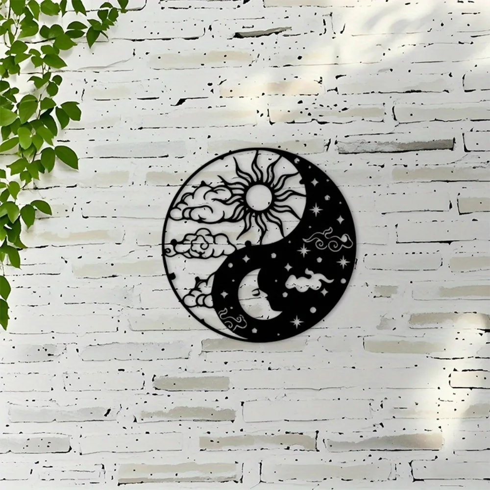 CIFBUY 2D Flat Yin Yang Iron Metal Wall Art, Sun Moon Stars Cutout Sculpture Hanging Decor & Indoor Outdoor Home Ornament