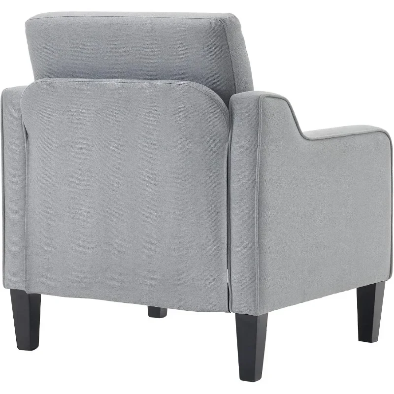 Mid-century modern armchair, light grey fabric chair for living room