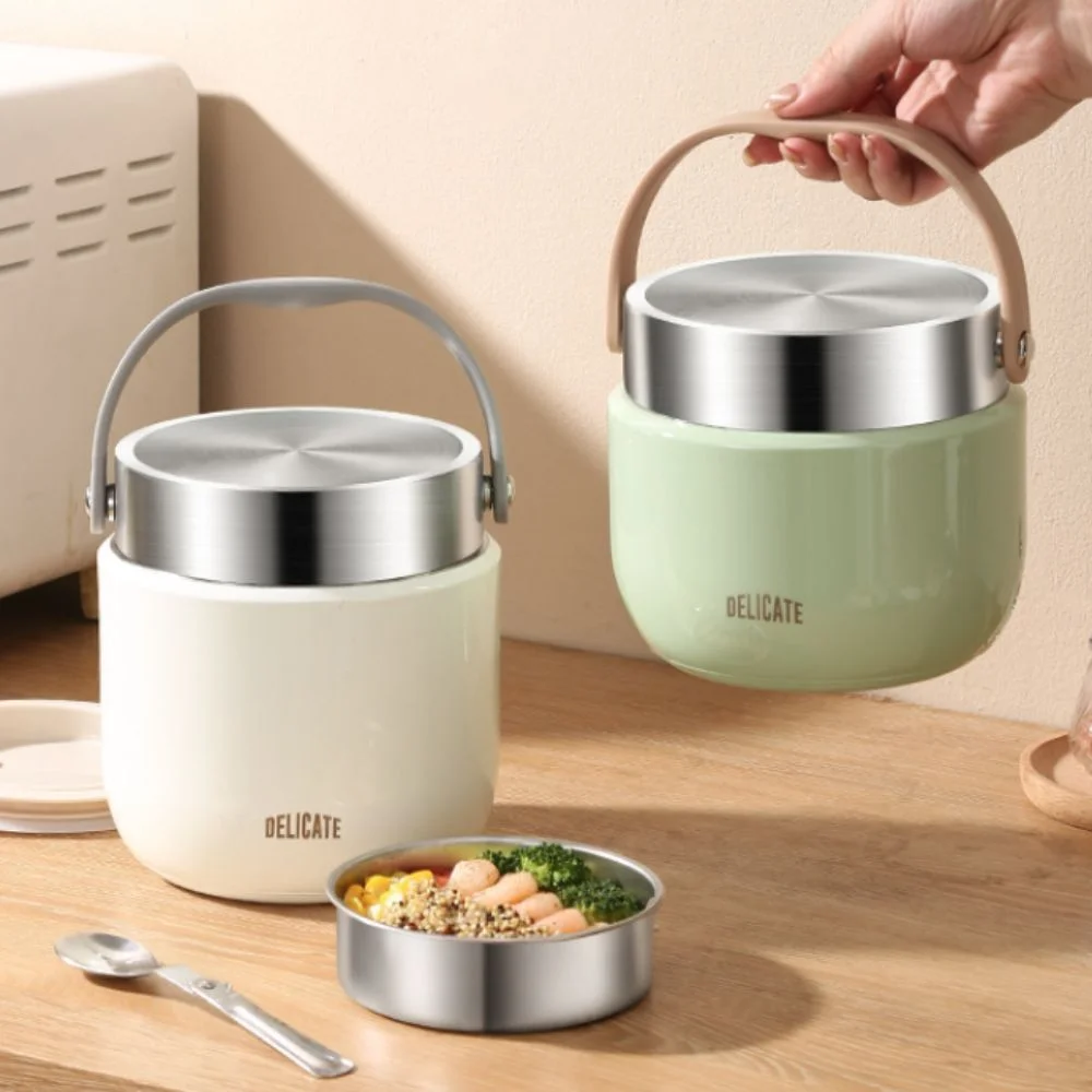 

Double-layer Insulated Lunch Bucket 304 Stainless Steel with Spoon Thermal Food Container Large Capacity Sealed Thermos Food Jar