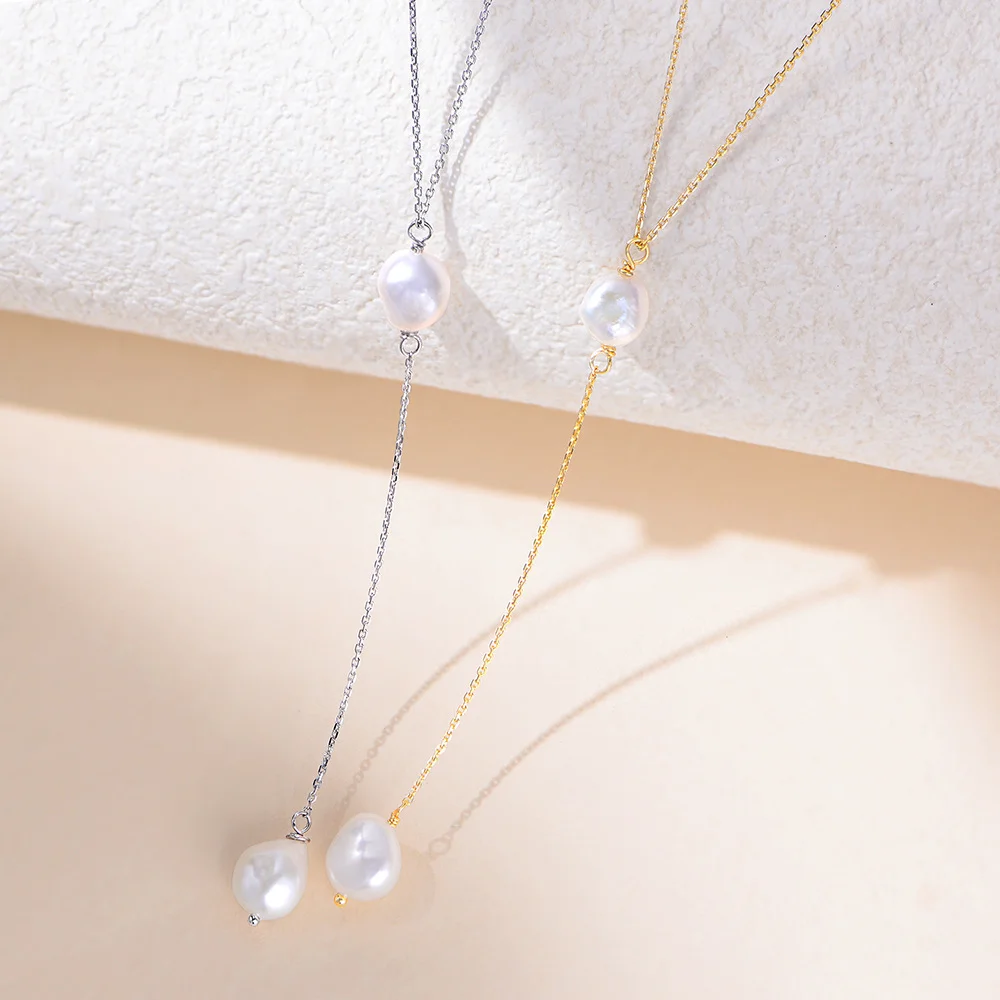 

Европейско-американское нишевое ожерелье из стерлингового серебра S925, натуральный жемчуг Y-образной формы, легкая роскошная цепочка на ключицу с кисточкой INS для женщин