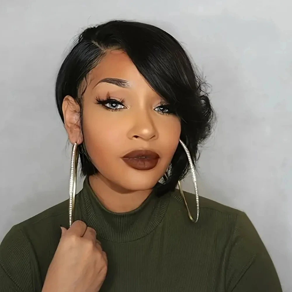 

Straight Pixie Cut Wig Human Hair Wigs 13x4 Transparent Lace Short Bob Wig 13x5x1T Part Lace Wig Brazilian Human Hair For Women