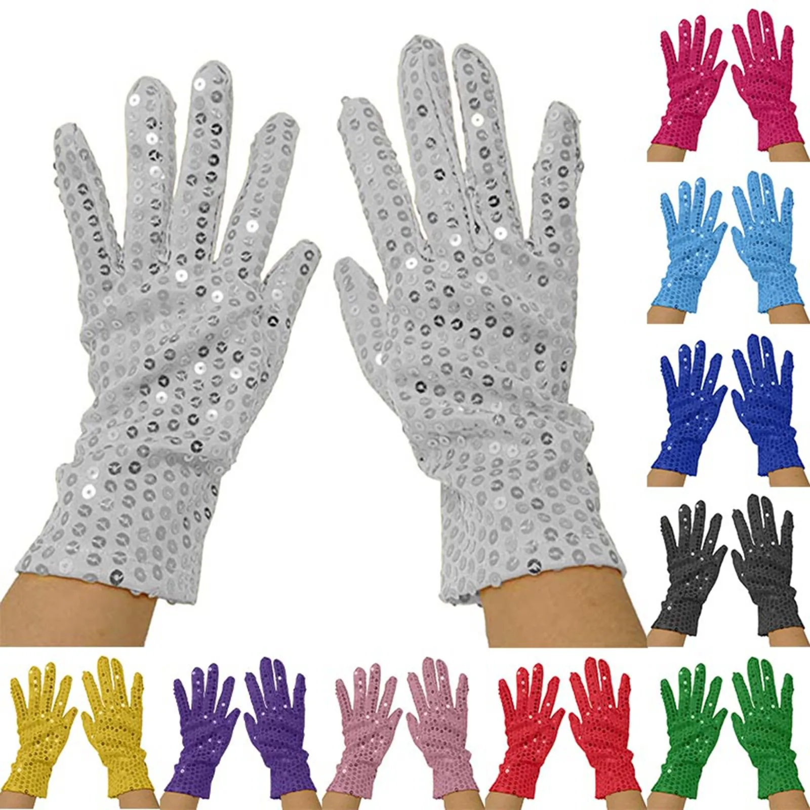 Punk Fashion Black Silver Red Blue Sexy Shining Sequins Gloves Gothic Party Club Handwear Belly Iatin Dancing Disco Costume