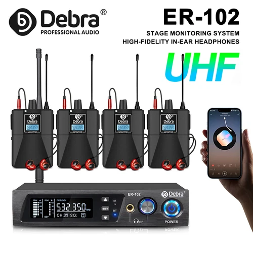 Debra ER-102 Sistema inalámbrico de monitor de escenario intrauditivo de un solo canal UHF con múltiples receptores para actuaciones en escenarios pequeños
