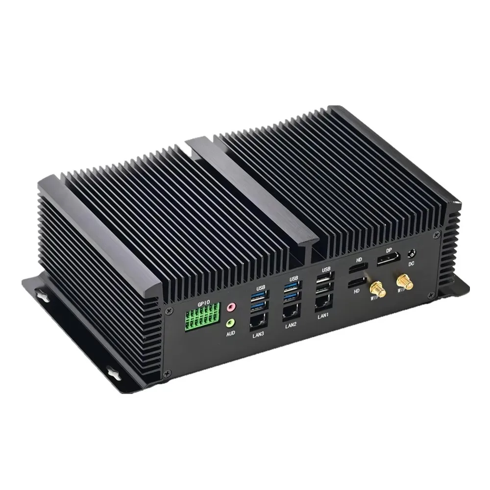 كمبيوتر صغير i7 1355U i5 1335U DDR5 Ram Nvme SSD كمبيوتر صناعي بدون مروحة 3xLan 8 * COM 8 * USB 1 * GPIO 2 * HDMI 1 * DP 4K @ 60 هرتز عرض