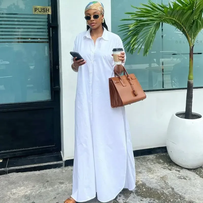 2023 Nieuwe zomer casual en modieuze losse shirt lange jurk voor dames, jurk met lange mouwen voor dames