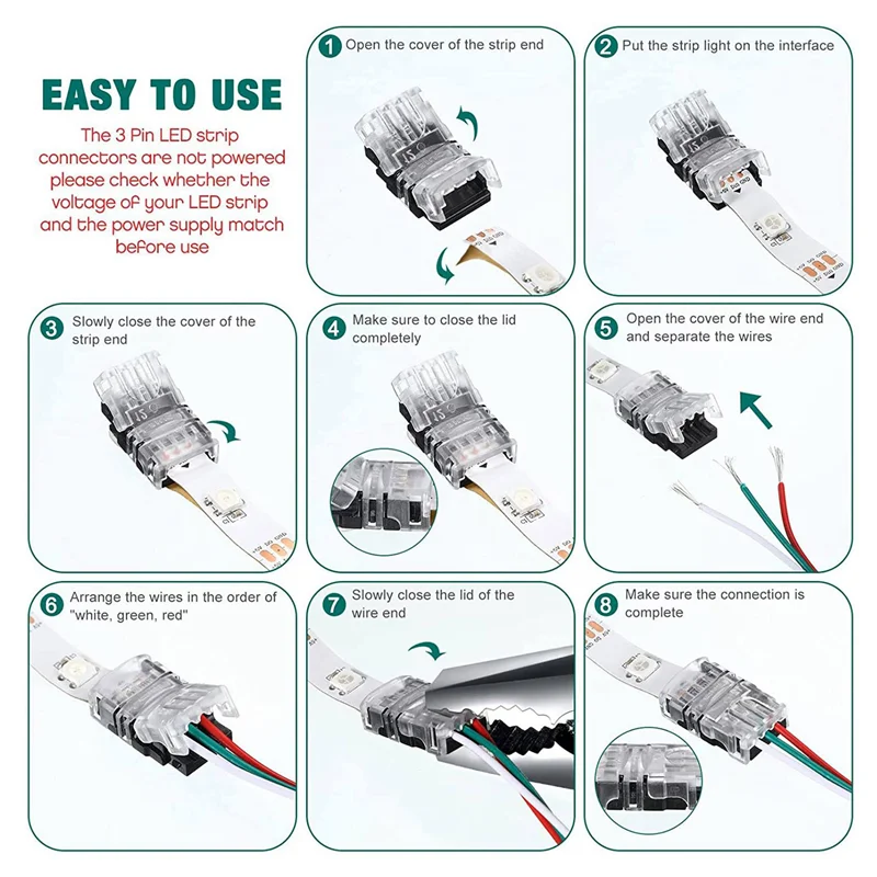 AB46-22 Pieces Tunable 3 Pin LED Strip Connectors 10Mm LED Strip Light Connectors LED Strip Connector Terminal For WS2811