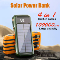 4-in-1 Solar Power Bank Built-in-cables 100000mAh High Capacity Charger Fast Charging Intelligent Digital Display Battery 2025