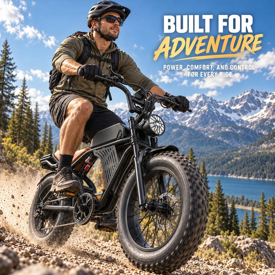 ASKGO Fat Tire Retro Electric Bike for Adults, 1500W Peak Motor, Up to 65 Miles Range, 30 MPH Max Speed, 48V 20Ah Removable Battery, 20"x4", Full Suspension, 7 Speed, Keyless Smart Access, Off-Road Commuting Ebike image 8