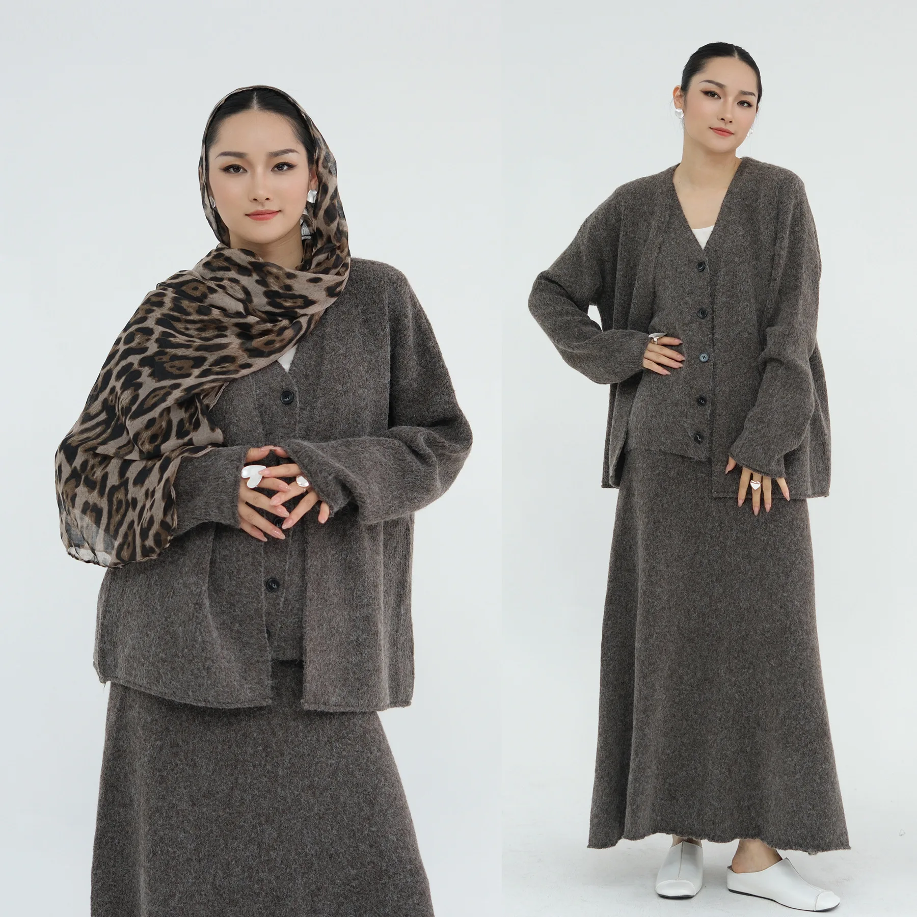 

2025 Women 3 Piece Set Muslim Warm Knit Waistcoat Sweater Vest Long Skirt Autumn Winter Outfits Islam Clothing Dubai Abaya Dress