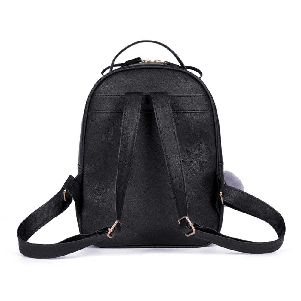 Travel Backpack Women Rucksack Teenagers 2023 Student School Bags for Girls Cartoon Cat PU Leather Satchel Black Shoulder Bag