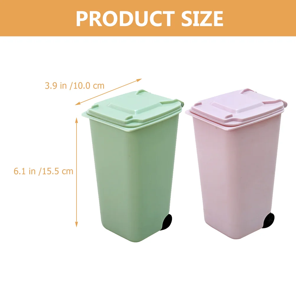 2 Pcs Mini Trash Can Cars Desktop Trashcan Pink with Lid Multifunction Kitchen Pp Office Garbage for Cans