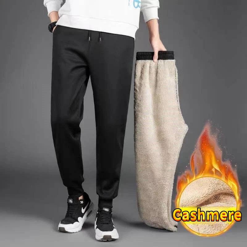 Calças de inverno roupas de lã moda coreana homens escovados moletom baggy oversize cashmere quente camuflagem grosso calças de pelúcia