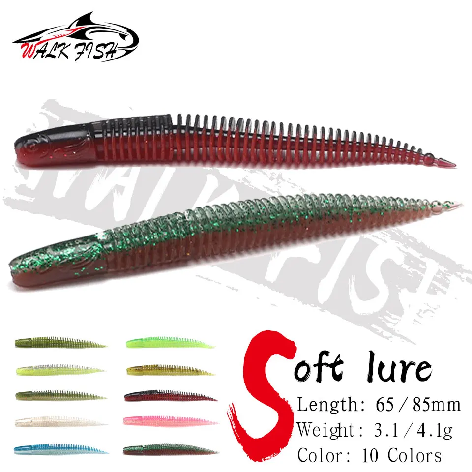 WALK FISH Smile Fishing Lures Soft Bait 65mm 85mm Light Dancing Worm Sway Noodle Worm Needle Straight Tail Floating Bass Manda