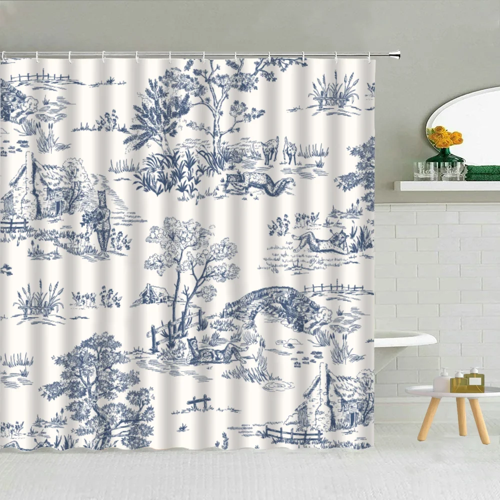 Toile De Jouy Bathroom Curtains for the Home Bath Curtain Folding Partition Shower Accessories Bedrooms Houses Rooms Quarto Set