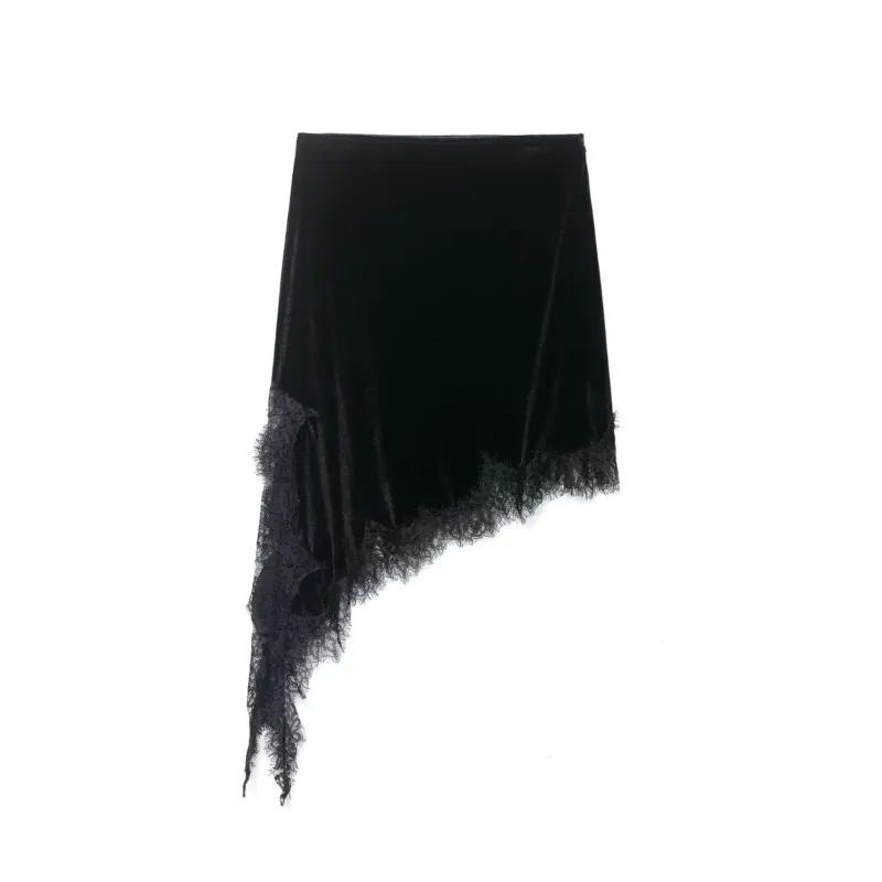 Jupe asymétrique en dentelle pour femmes, taille moyenne, ourlet asymétrique, jupe en Satin, fermeture éclair latérale, jupes chics pour femmes, printemps été