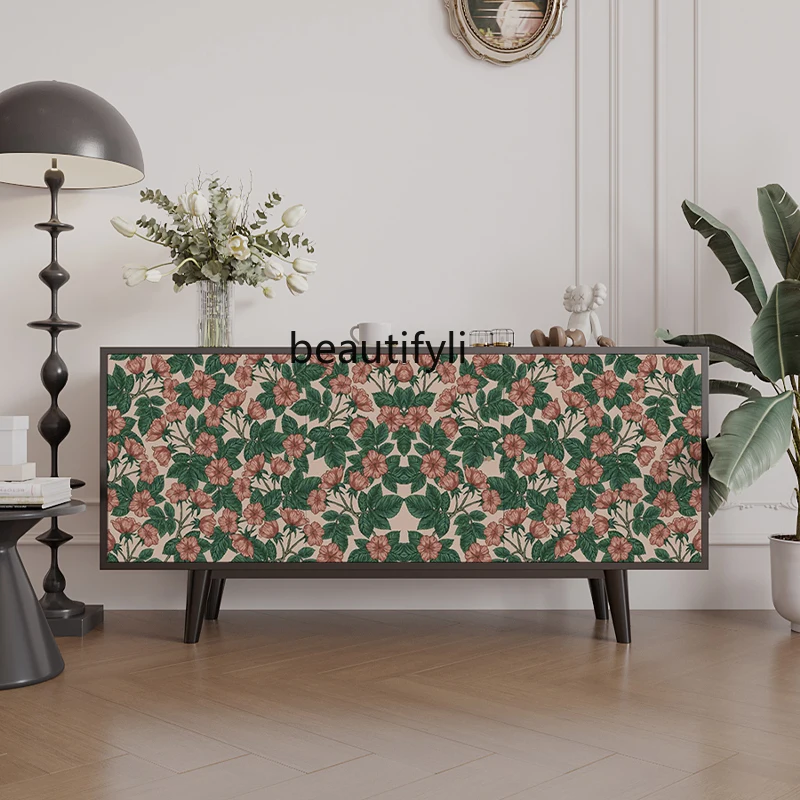 American Flower and Bird Home Solid Wood Sideboard  Modern Minimalist Storage Cabinet Bedroom Dining Room Side Cabinet Wall