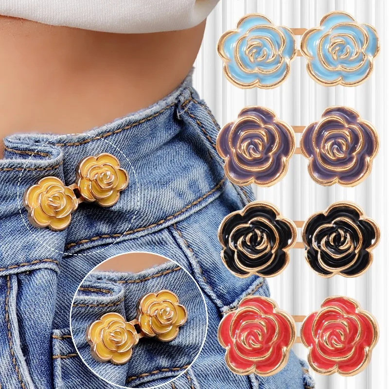 1/3Pairs Reusable Metal Plum Blossom Buttons Snap Fastener Pants Retractable Button Sewing-on Buckles for Jeans Fit Reduce Waist