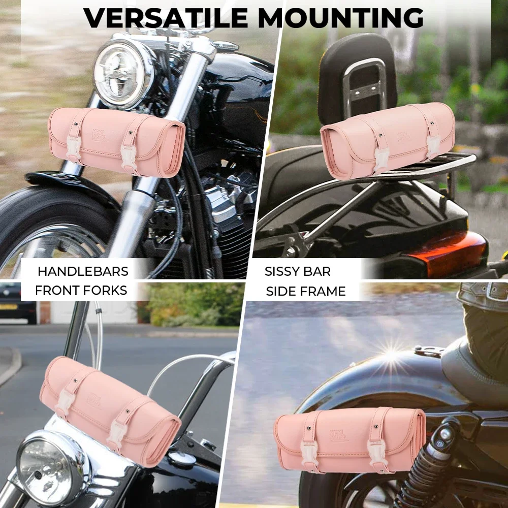 Bolsa para garfo de motocicleta, bolsa de ferramentas para guidão, couro pu, à prova d'água, bolsa de barril para bmw, acessórios de motocicleta, bolsa de armazenamento frontal