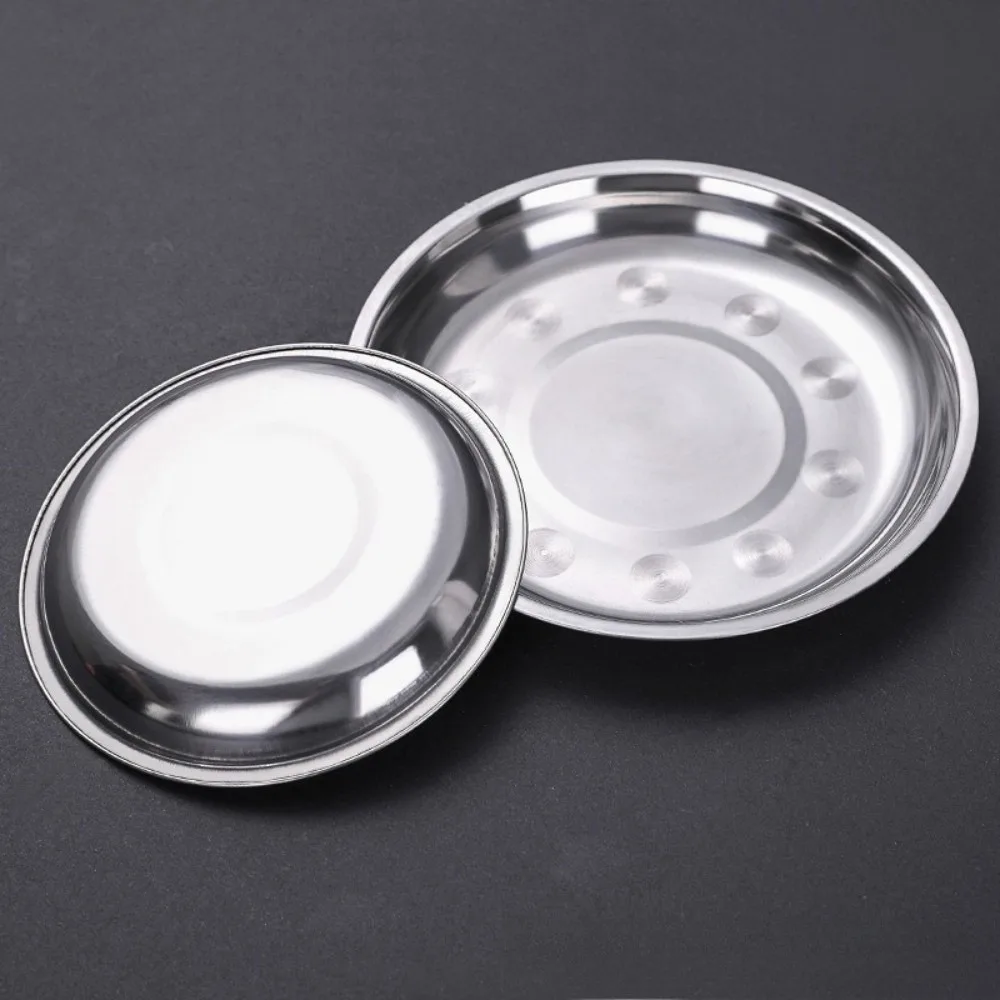 Non-Magnetic Stainless Steel Plates 14-28cm Multi-Size Reusable Deep Dinner Plates Deep Design Round Shape Metal Serving Platter