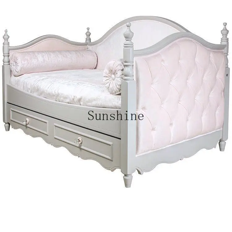 American French painted children's sofa solid wood pink storage bed fabric soft bag