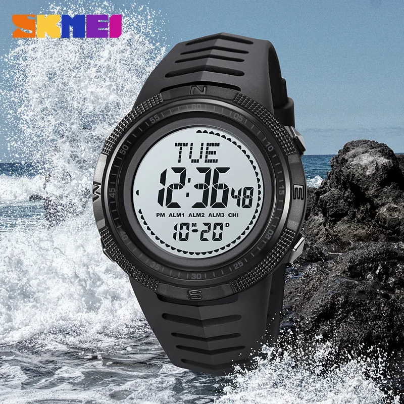 SKMEI Luxury Compass Digital Watch for Man World Time Chrono Sport Watches Waterproof Countdown Bracelet 3 Alarm Clock