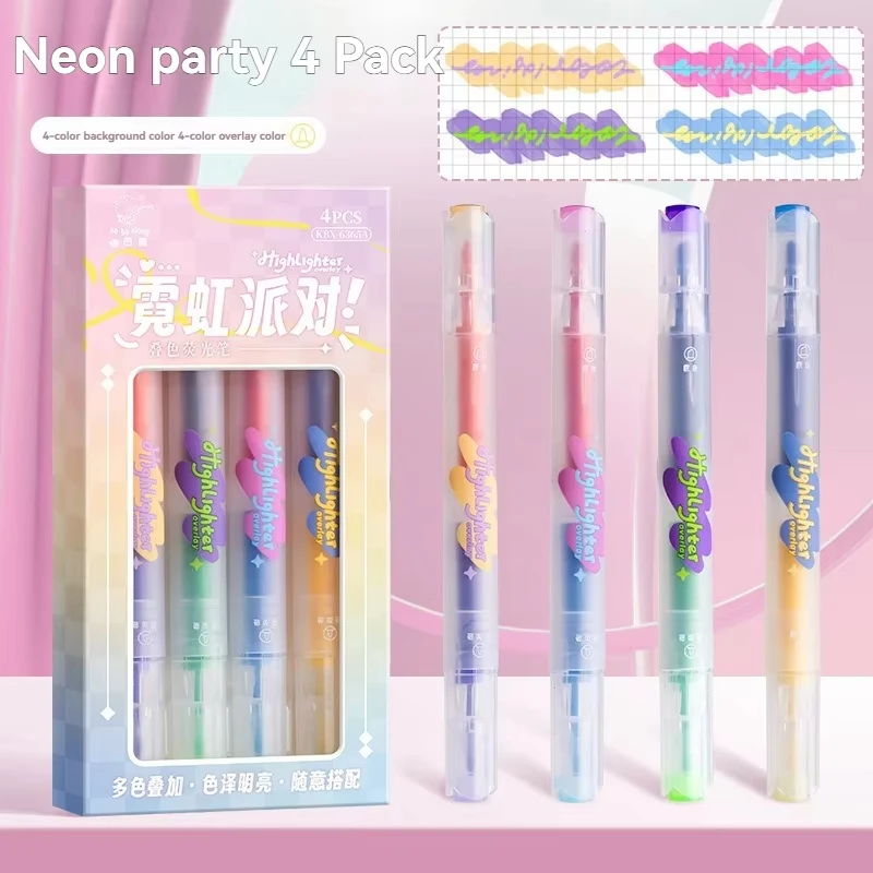 4PC Highlighter Pen Color Marker Pen Student Large Capacity Notebook Pen Key Note Taking Special Multi Color Pen